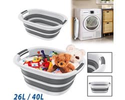 Opvouwbare wasmand, kunststof wasmand. Grijze kunststof opbergbak, wasmand, draagbare wastobbe, witte wasmanden met handgreep voor wasruimte en badkamer - 26L - 53x38x23cm