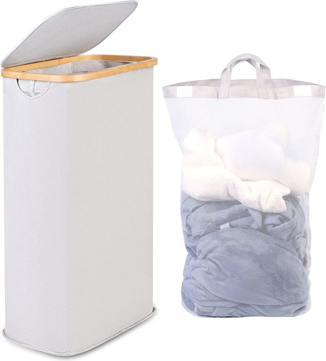 Wasmand met deksel 63L - Smalle Lichtgrijze Schoonmaakoplossing voor Uw Huis — afbeelding 1