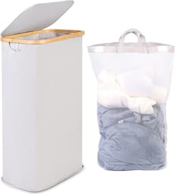 Wasmand met deksel 63L - Smalle Lichtgrijze Schoonmaakoplossing voor Uw Huis — thumbnail 1