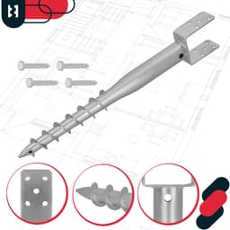 KOTARBAU® Paalhouder - Inschroefbare Paalhouder - Paalvoet 100 x 720 mm 2 st. Gegalvaniseerde Paalhouder - Paalsteun - Schroeffundering - Inschroefbare Paalhuls voor Schuttingpalen en Houten Balken — thumbnail 2