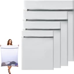 Waszakken - Wasnetten Set - 4 stuks - Groot Waszak - 90 x 110 cm - 90 x 90cm - 60 x 80 cm - 60 x 60cm - Waszakjes met Rits - Bescherm je Wasgoed en Wasmachine - Packing Cubes - Transparant/Grijs — thumbnail 1