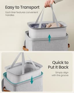 Wasmand, 100 L wasmand, met deksel en handgrepen, verwijderbare voering, eenvoudige montage, 42 x 32 x 75 cm, duifgrijs LCB811GD01 — thumbnail 3