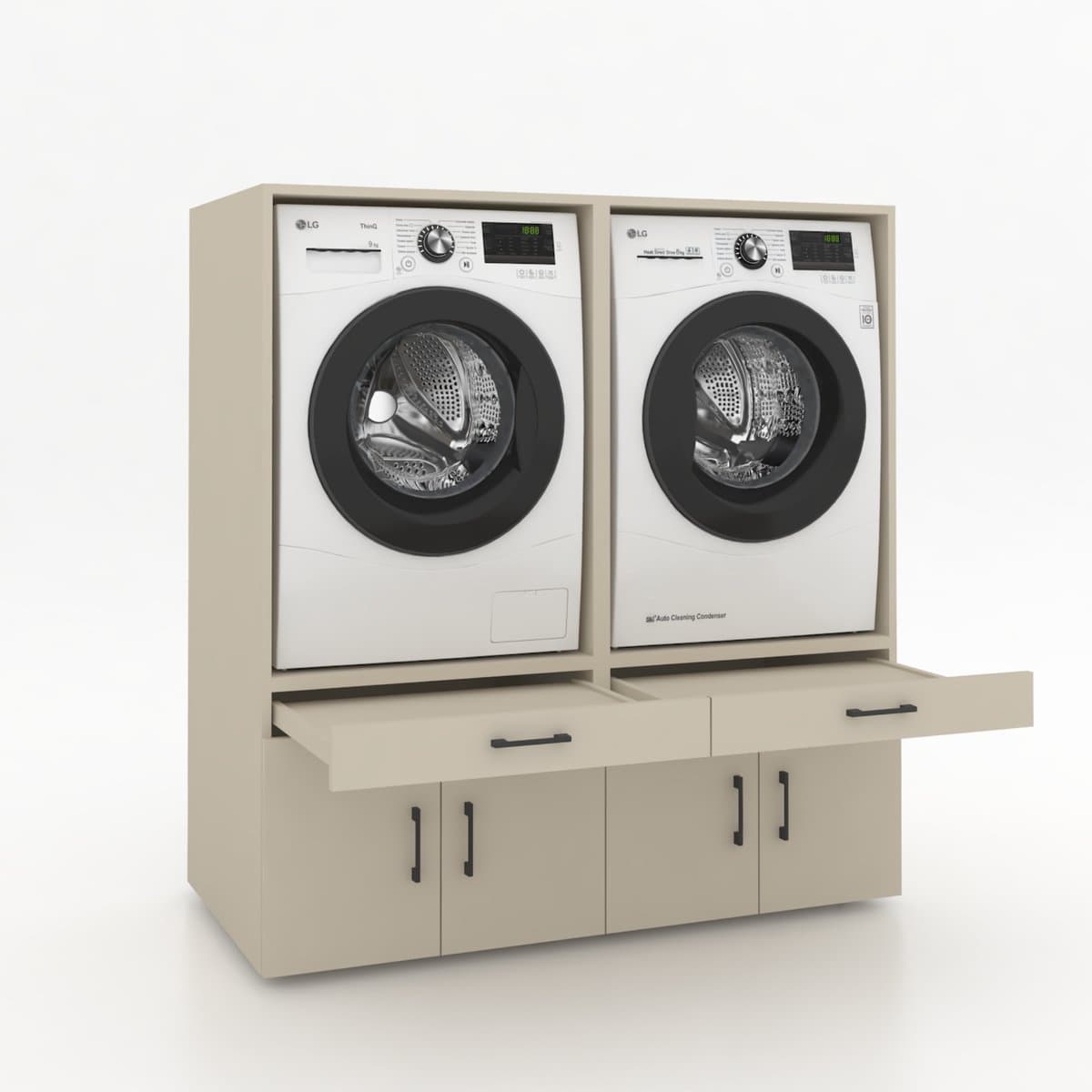 Wasmachinekast Dubbel 134x145x67cm | Ruimtebesparend & Super Stevig | Met Uitschuiflade | Voor Wasmachine en Droger | Greige — afbeelding 1