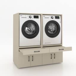 Wasmachinekast Dubbel 134x145x67cm | Ruimtebesparend & Super Stevig | Met Uitschuiflade | Voor Wasmachine en Droger | Greige — thumbnail 1