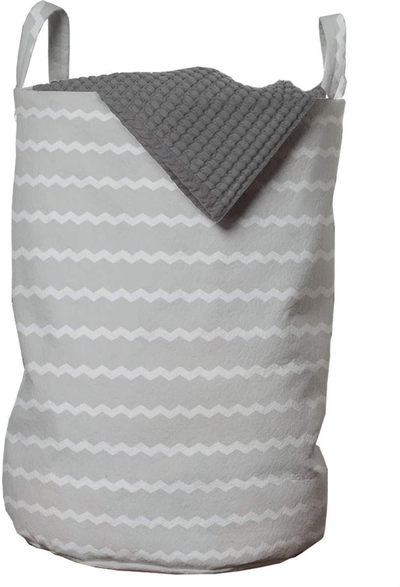 ABAKUHAUS grijze chevron-waszak, geometrisch streeppatroon, wasmand met handgrepen, trekkoordsluiting, voor wasserettes, 33 cm breed × 49 cm hoog, lichtgrijs en parelgrijs — afbeelding 1