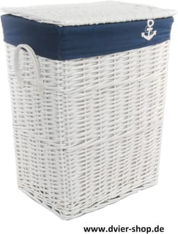 Wasmand Hoekmodel Gevlochten Willow Wit Blauw met Deksel 48x36x62 cm — thumbnail 4