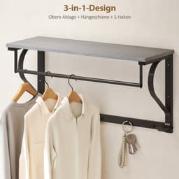 Wandgarderobe - 5 Haken + Bovenvak - Multifunctioneel - Metaal - Grijs — thumbnail 2