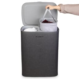 Jubbly® - Wasmand - Wassorteerder - Wasmand met Deksel - Wasmand 2 vakken - Wasmand opvouwbaar - Wasbox - 90 Liter - Grijs - The Splitsmart — thumbnail 1
