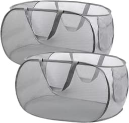 OKWISH Wasmand 2 Stuks - Faltbare Pop-up Wasmand - Wasmand met Deksel - Grijs - Polyester + Staaldraad — thumbnail 1