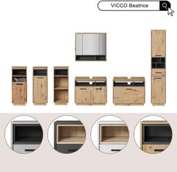 Droogkast Beatrice - Artisan eiken/antraciet, 38 x 93 cm met uitneembare wasmand — thumbnail 5