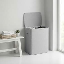 MAZAZU Wasmand met 2 Vakken - 100 Liter - Wassorteerder met Deksel - Uitneembare Waszakken - Lichtgrijs - Opvouwbare Wasbox voor Badkamer & Slaapkamer - 56×40×67 cm — thumbnail 3