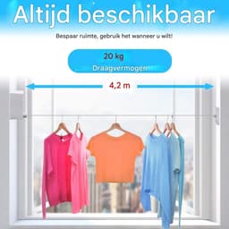 GELLDG Waslijn - Uitschuifbaar - Dubbel touw - Wandgemonteerd kledingrek voor binnen - Oprolbare waslijn - Geschikt voor badkamers, balkons, slaapkamers en gangen - Touwlengte 4,2 m - Wit — thumbnail 4