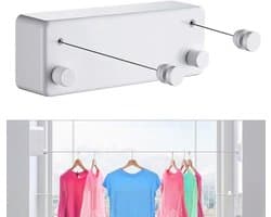 SNJY® Waslijn Uittrekbaar - Drooglijn Oprolbaar - Roldrooglijn - 2 x 4,2m - Wit