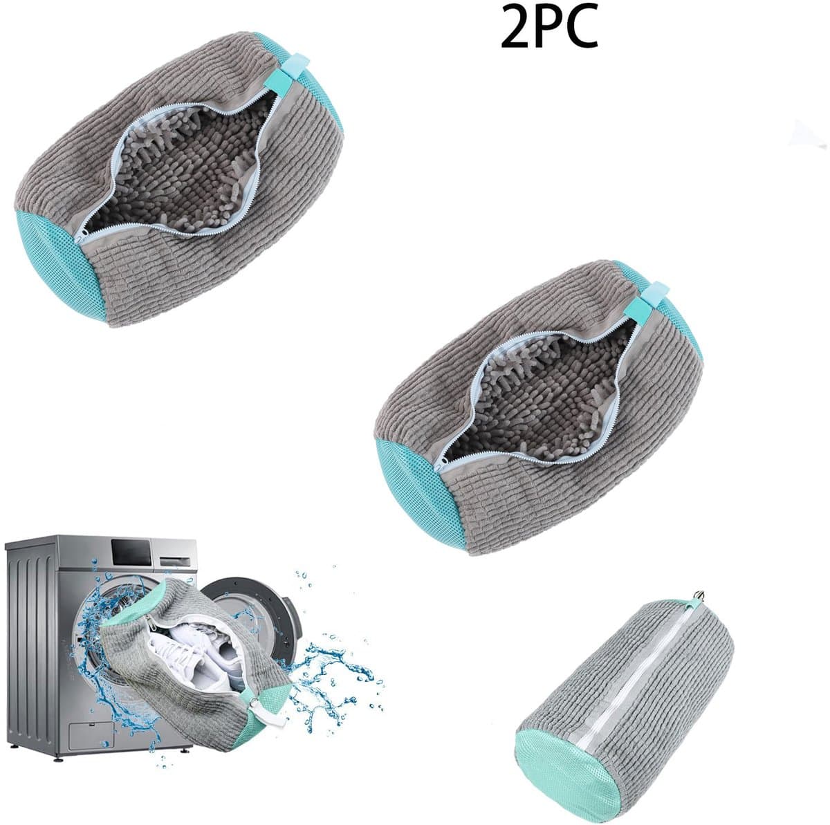 2 Stuks Waszak - Schoenenwaszak -Wasnet Voor Schoenen - Waszak Schoenen-Schoenenzak Wasmachine -Waszak Voor Schoenen - 39 x 19 Cm - Delicaat Wasgoed - Schoen Wassen - Schoenenwaszak - Wasgoed - Met Rits En Hangende Ring - Grijs — afbeelding 1