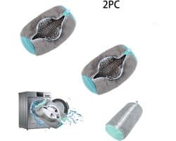 2 Stuks Waszak - Schoenenwaszak -Wasnet Voor Schoenen - Waszak Schoenen-Schoenenzak Wasmachine -Waszak Voor Schoenen - 39 x 19 Cm - Delicaat Wasgoed - Schoen Wassen - Schoenenwaszak - Wasgoed - Met Rits En Hangende Ring - Grijs