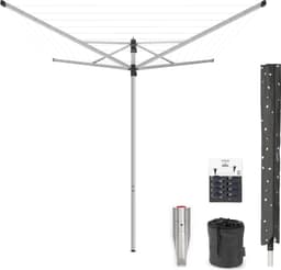 Brabantia Lift-O-Matic Droogmolen - 40 m - met Metalen Grondanker - Beschermhoes - Wasknijpertasje en Wasknijpers - Metallic Grey — thumbnail 1