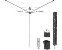 Brabantia Lift-O-Matic Droogmolen - 40 m - met Metalen Grondanker - Beschermhoes - Wasknijpertasje en Wasknijpers - Metallic Grey — afbeelding 1