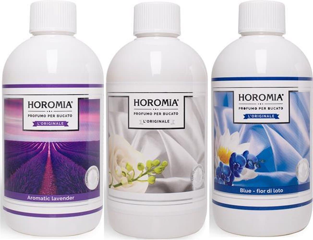 Wasparfum Horomia | set 3 x 500 ml Aromatic lavender, White, Blue fior di loto — afbeelding 1