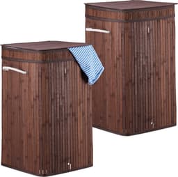 2x wasmand bamboe - wasbox opvouwbaar - 70L - vierkant - 63x36x36 cm - bruin — thumbnail 1