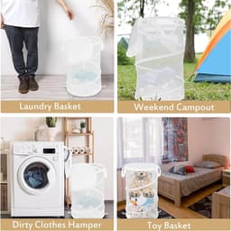 2 stuks - Mesh Pop-Up wasmand - Opvouwbare wasmand - Opvouwbare wasmand met handgrepen - Geschikt voor reiswasruimtes en slaapzalen - Draagbare opbergmand - Zwart + Wit — thumbnail 2