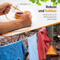 Uitschuifbare waslijn 10 m - Handzwengel met 50 kg draagkracht - Nylon drooglijn voor camping en balkon — thumbnail 2