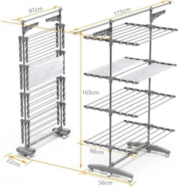 Thuys – Droogtoren 4 Verdiepingen – Droogtoren – Droogrek – Met Wielen En Net – 66cm x 165cm x 177cm – Grijs — thumbnail 1