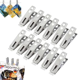 12 stuks - Platte roestvrijstalen clips - Huishoudelijke wasknijpers - Kleine clips voor het drogen van dekbedden - Vaste winddichte clips voor kleding en dekbedden - Winddichte en antislip wasknijpers van roestvrij staal - Metalen wasknijpers — thumbnail 1