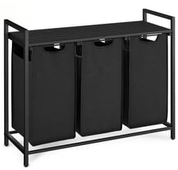 O'DADDY® Wasmand 3 vakken – wassorteerder - wasmanden - wasbox - wasmand zwart - wasmand - wasmanden zwart - 114 liter - 3 zakken - uitschuifbaar met plank - 92.5 x 33 x 71 cm — thumbnail 1