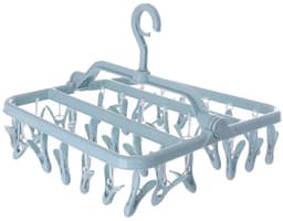 Droogrek voor kleding, opvouwbaar wasrek met 32 clips, opvouwbare wasknijperhanger voor sokken, handdoeken en bh's (lichtblauw) — thumbnail 1