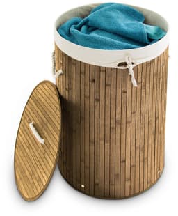 2x wasmand bamboe - wasbox met deksel - 70 liter - rond - 65 x 41 cm - natuur — thumbnail 5
