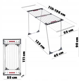 KADAX Telescopisch droogrek met 20 m drooglijnlengte, uitschuifbaar wasdroger voor beddengoed, groot vleugeldroogrek van gepoedercoat staal (grijs) — thumbnail 2