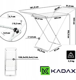 KADAX Droogrek met vleugels, drooglengte 18 m/23 m, luchtstroomdroogrek van gepoedercoat staal, inklapbaar droogrek (wit/2-vleugels) — thumbnail 2
