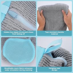 2-Pack schoenwaszakken - schoenreinigingszakken - schoenwaszakken - met onzichtbare rits - machinewasbaar - herbruikbaar - 360 graden pluisreiniging - voor sneakers- tennisschoenen en schoenen (grijs) — thumbnail 2