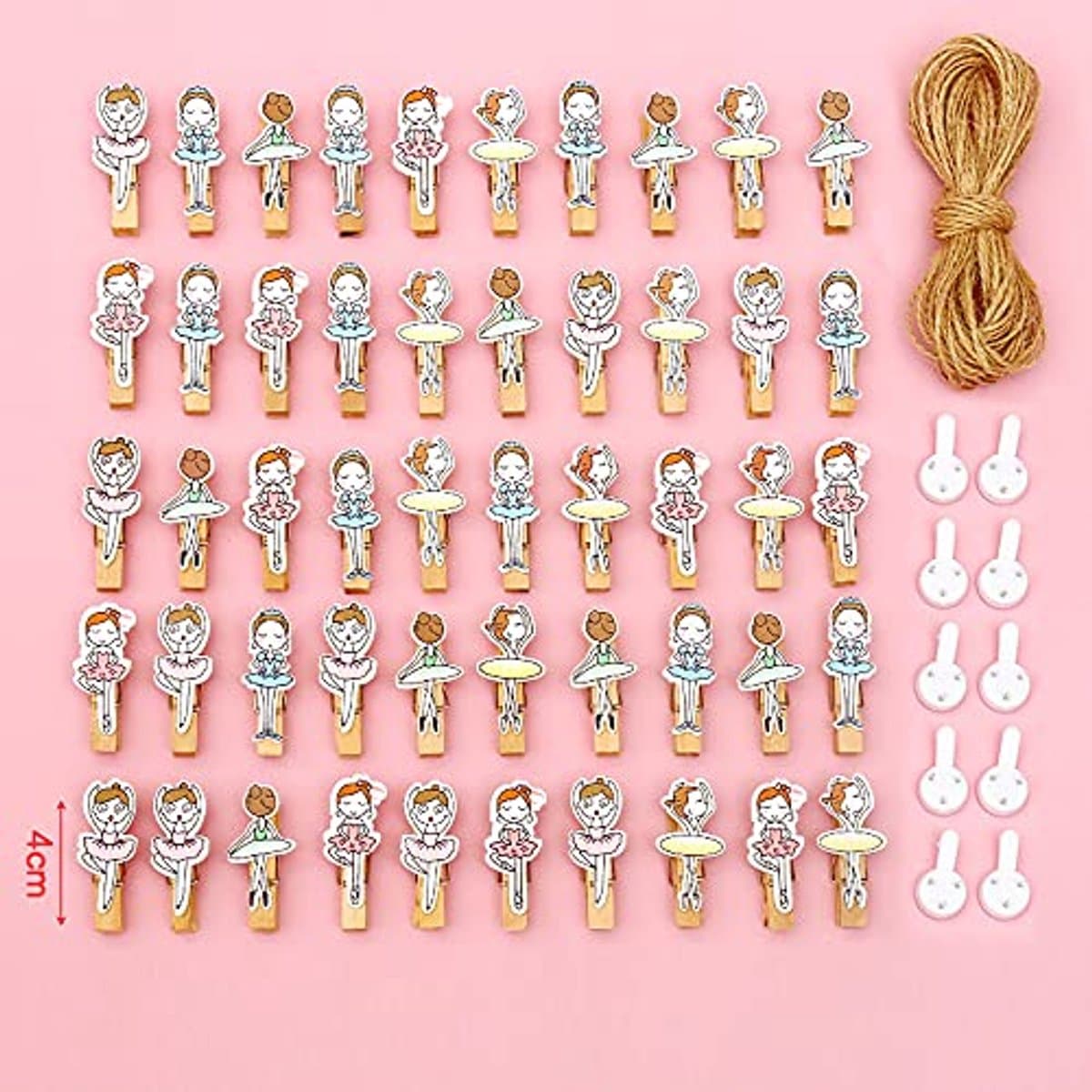 Mini Houten Wasknijpers met Jute Koord - Set van 50 Decoratieve Knijpers voor Creatief Handwerk — afbeelding 1