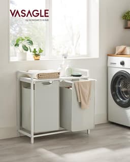 VASAGLE - Wasmand 92 liter - 2 compartimenten - met plank - oxford stof - 2 x 46 liter - 73 x 33 x 72 cm - wit — thumbnail 4