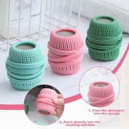 3 stuks wasballen - wasverzachter - anti-klit reinigingsbal -vlekverwijderaars voor kleding - elastische wasbal - herbruikbaar - geschikt voor wasmachine en droger (4,5*7cm - blauw, roze, groen) — thumbnail 4