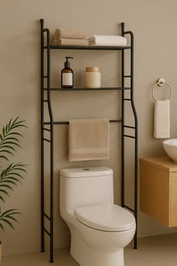 Wasmachine Rek met 3 Planken – Zwart Metaal – Opbergrek voor Boven Wasmachine of Toilet – Stevig & Ruimtebesparend – Industrieel Design – 173x65 cm — thumbnail 3