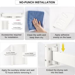 Drying Rack - Wall Mounted Clothes Rail - 120 cm Extendable Folding Clothes Rack - 18 Hanging Hooks for Balcony - Laundry Room - Bathroom - Bedroom - 3 Folding Heats - White — thumbnail 5