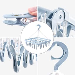 Opvouwbaar hangend kledingrek met 32 klemmen - kleerhangers - kleerhangers kunststof - Multifunctioneel windbestendig droogrek - Droogrek voor sokken en ondergoed - Huishoudelijk plastic kledingdroogrek - Hangend droogrek - blauw — thumbnail 3