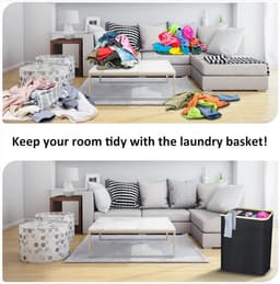 Huishoudmand voor vuile kleren met deksel Grote opbergmand voor vuile kleren Oxford-doek Opvouwbare mand voor vuile kleren Wasmand Opbergdozen, Wasemmer met Uitneembare Waszakken, Wasmanden Wasbox Smal, Zwart — thumbnail 4