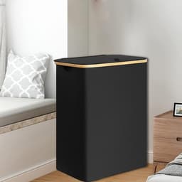 Huishoudmand voor vuile kleren met deksel Grote opbergmand voor vuile kleren Oxford-doek Opvouwbare mand voor vuile kleren Wasmand Opbergdozen, Wasemmer met Uitneembare Waszakken, Wasmanden Wasbox Smal, Zwart — thumbnail 5