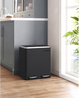 SONGMICS Afvalemmer voor de keuken, 30L, afvalscheiding, metalen afvalemmer, pedaalemmer met binnenbakken en handgrepen, afvalscheidingssysteem, 2 x 15 liter, softclose, luchtdicht, zwart LTB30BK — thumbnail 5