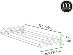 Metalen kledingrek - Uitschuifbare waslijn - Ruimtebesparend opvouwbaar droogrek voor aan de muur - Wit — thumbnail 3