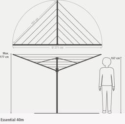 Brabantia Essential Droogmolen - met Betonanker - 40 m - Metallic Grey — thumbnail 2