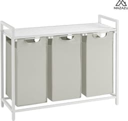 MIRA Home - Wasmand - Waszak - Wassorteerder - 3 vakken - Wit - 92.5x33x72 — thumbnail 1