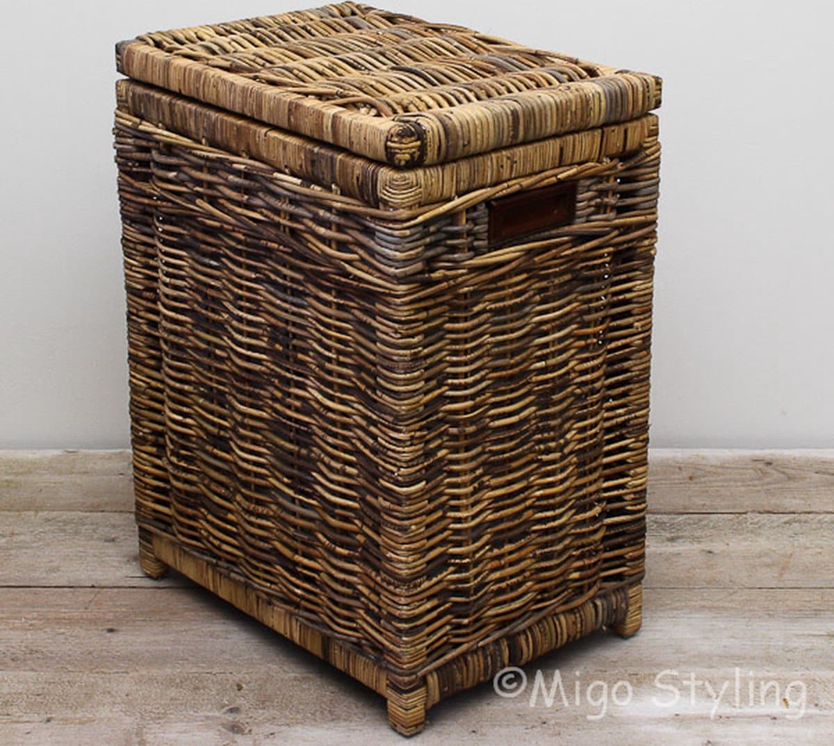 MigoStyling - Wasmand - Rechthoek - Rotan - Riet - Brown - Met deksel - Uitneembare waszak — afbeelding 1