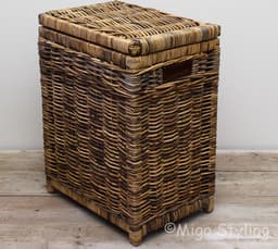 MigoStyling - Wasmand - Rechthoek - Rotan - Riet - Brown - Met deksel - Uitneembare waszak — thumbnail 1