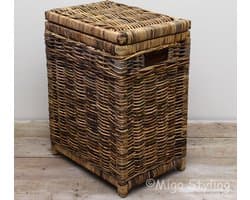 MigoStyling - Wasmand - Rechthoek - Rotan - Riet - Brown - Met deksel - Uitneembare waszak — afbeelding 1