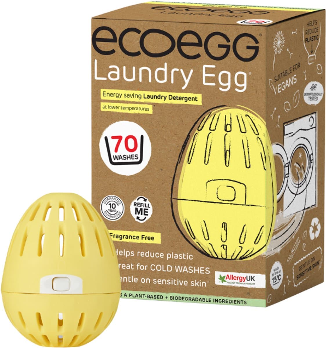 EcoEgg Was ei – Geurvrij - Wasparels – Navulbaar – Voor de witte en lichte was - Geschikt voor de gevoelige huid – Dermatologisch getest - 70 wasbeurten - Geel — afbeelding 1