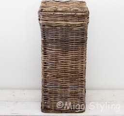 MigoStyling - Wasmand - Smal - Rotan - Riet - Brown - Met deksel - 30 x 30 x H70 cm — thumbnail 2